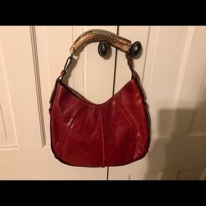 Yves Saint Laurent Red Mombasa Horn Handle Bag